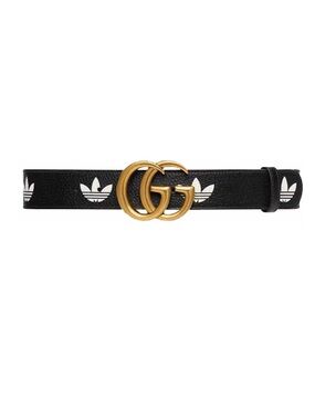 Gucci x Adidas GG Marmont Belt Black White Gold Size 90/36
